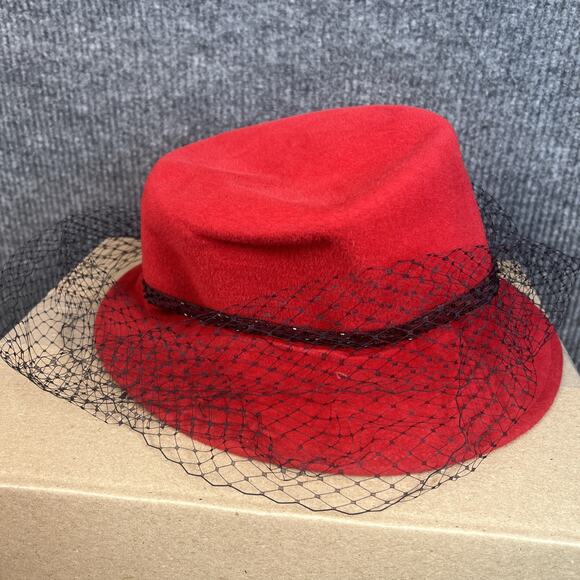 Vintage Memar Italy Rabbit Felt Red Cloche Veil Women’s Hat Chic Retro Derby main image 2
